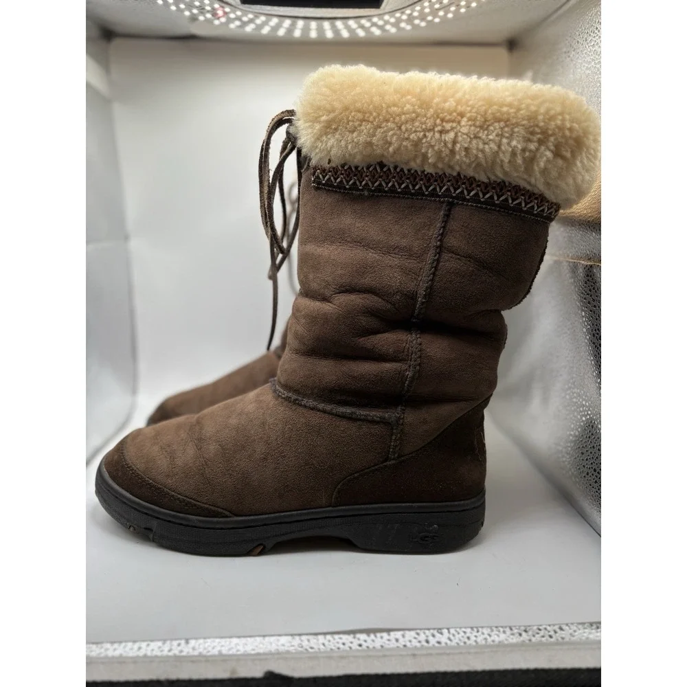 UGG Australia Sunburst Tall Brown Suede Sheepskin Boots 5273 Womens 8